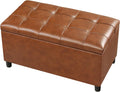Joveco Storage Ottoman Bench, 32 Inches Faux Leather Rectangle Tufted Foot Stool for End Foot of Bed, Bedroom, Living Room, Creamy Caramel