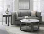 Pemberly Row Contemporary Round End Table, 24 in x 24 in x 24 in, Gray Base with White Natural Marble Top, Solid Wood Legs, Circular Design, Modern Transitional Style for Living Room or Bedroom