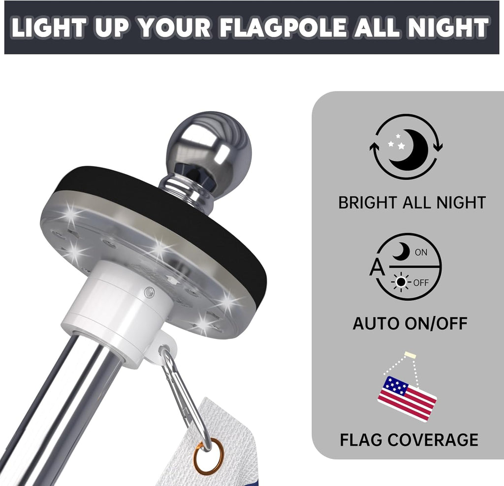 ZMTECH 1PC Flagpole Solar Light, Solar Flag Pole Lights, Outdoor Waterproof LED for 5-10FT Flag Poles, Flag Light Fits 1in Diameter Poles, Auto On/Off & Solar Charging (Black)