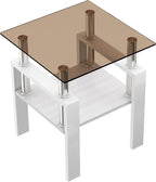 Set of 2 Glass End Table, 2-Layer Glass Living Room Table, Modern Tea Table Side Tables for Home Office Furniture