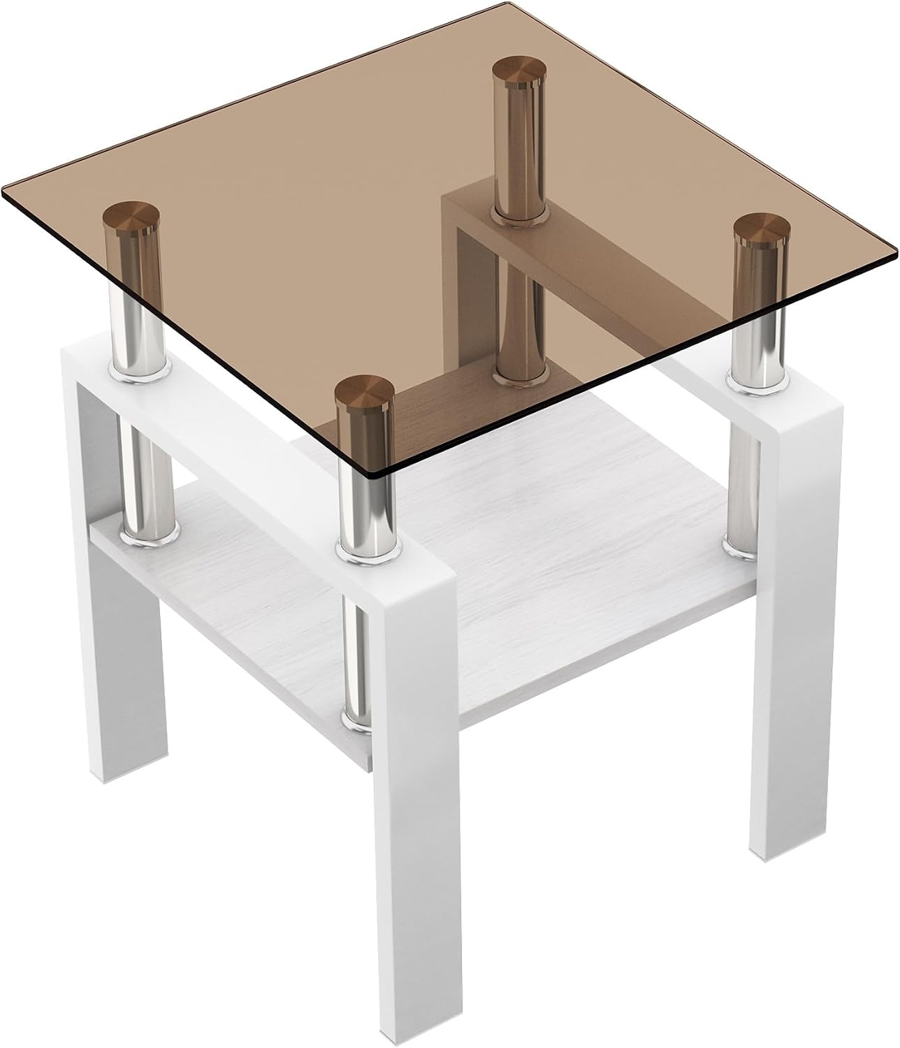 Set of 2 Glass End Table, 2-Layer Glass Living Room Table, Modern Tea Table Side Tables for Home Office Furniture