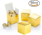 AWELL Gold Gift Candy Box Bulk 2x2x2 inch Small Party Favor Box, Gold Glitter, Pack of 50