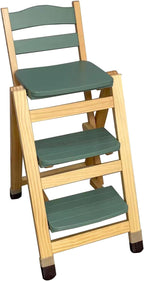 Folding Bar Stool, 3 Step Portable Adults Solid Wood Ladder Stool, Green | 3 Step Folding Stool Multifunction Portable for Household Kitchen, Counter Chair, Bathroom Storage Shelf