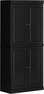 Palace Imports Solid Wood Kitchen Pantry Cabinet - 71.5" Tall x 32" Wide - Wooden Storage Cabinet with 4 Doors & Adjustable Shelves, Black, 100% Renewable Eco-Friendly Wood, Made in Brazil
