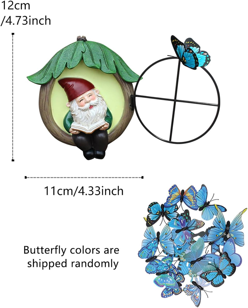 Resin Garden Gnome Statue Outdoor, Luminous Fairy Garden Gnome Reading Book Figurine and Butterfly Decoration 4.73in Luminous Elf Peeker Yard Art Sculpture Home Decor for Patio Yard Mother