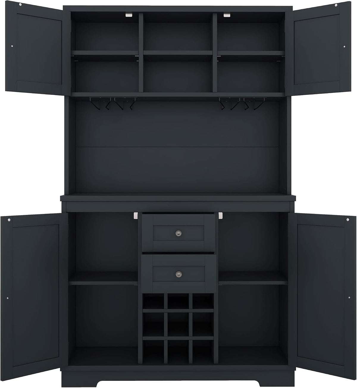 Merax 73.8" Kitchen Pantry Storage Cabinet, Freestanding Larder Cupboard, Kitchen Hutch Cabinet with Drawers Shelves and Cabinets, Buffet Cabinet Wine & Glass Racks for Dining Room, Living Room, Blue
