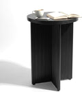 Fluted Side Table, Small Oak End Tables, Round Top, Living Room Side Table, Solid Natural Oak Wood X Base, Black Accent Bedside Table With Double Veneer Top, Size 22.5 with Levelers Included
