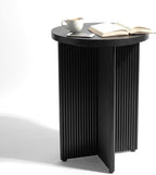 Fluted Side Table, Small Oak End Tables, Round Top, Living Room Side Table, Solid Natural Oak Wood X Base, Black Accent Bedside Table With Double Veneer Top, Size 22.5 with Levelers Included