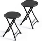 Folding Stool, 18 Inch Foldable Stool with Handle & Steel Frame, Pack of 2 Folding Bar Stools, 440lbs Sturdy Foldable Lightweight Metal Chair for Camping, Indoor and Outdoor, Black