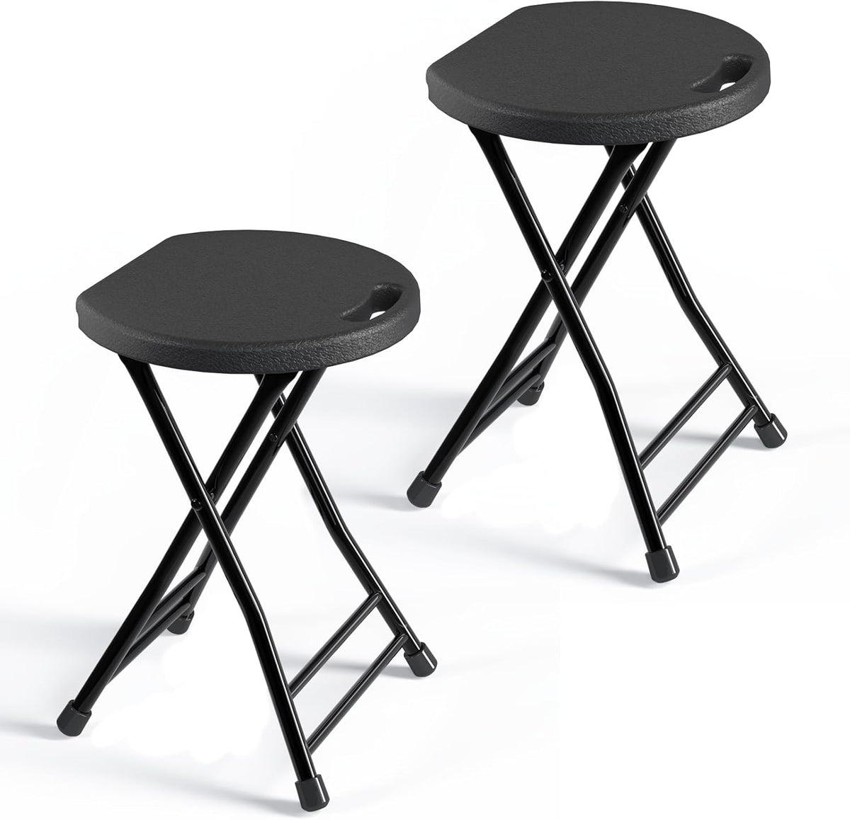Folding Stool, 18 Inch Foldable Stool with Handle & Steel Frame, Pack of 2 Folding Bar Stools, 440lbs Sturdy Foldable Lightweight Metal Chair for Camping, Indoor and Outdoor, Black