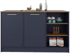 Kitchen Island with 2 Doors and 7 Shelves Alby Blue/Natural Oak | Combines Alby Blue and Natural Oak finishes for modern warm aesthetic