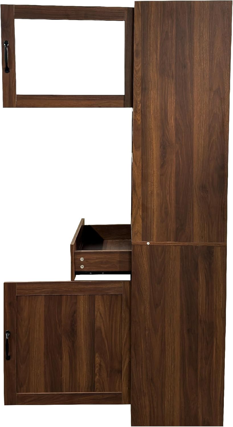 KEIKI 70.87" H Tall Kitchen Pantry Wine Bar Storage Cabinet with Countertop, Wine Rack, Glass Doors, Drawers, Wood Freestanding Hutch Food Pantries Cupboard for Coffee, Dining Living Room