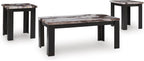 GTU Furniture Contemporary MDF Rectangular 3-Piece Coffee Table Set, Cocktail Table with 2 Matching End Tables, Dark Brown Finish for Living Room