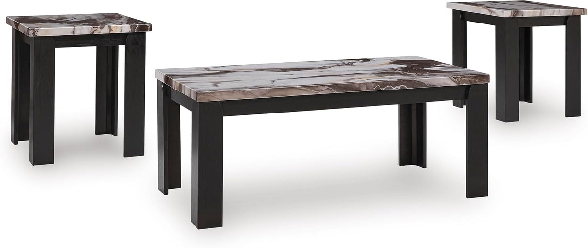 GTU Furniture Contemporary MDF Rectangular 3-Piece Coffee Table Set, Cocktail Table with 2 Matching End Tables, Dark Brown Finish for Living Room