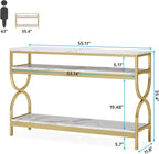 Tribesigns 3-Tier Console Table, 55 inch Sofa Table with Open Storage Shelves, Narrow Long Hallway/Entryway Table with Faux Marble Top for Home Living Room Entryway, White & Gold