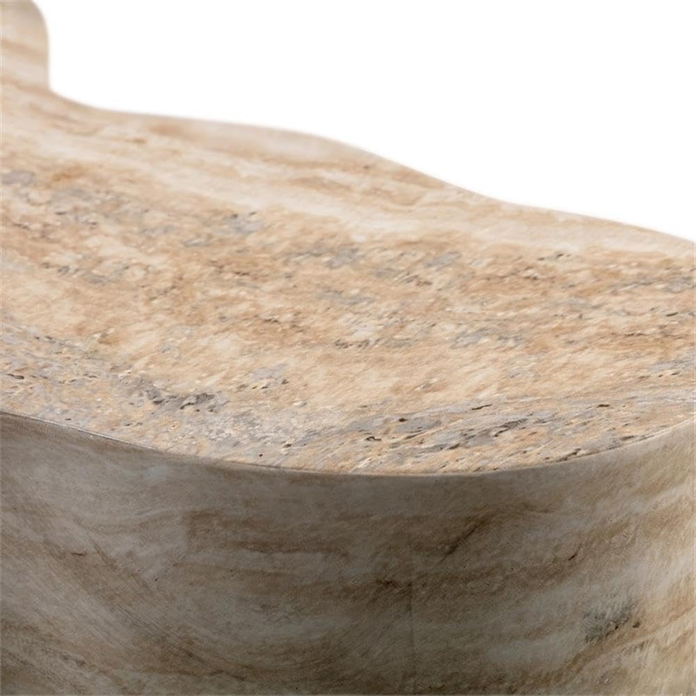 MAKLAINE Transitional Faux Travertine End Table, Tan Finish, Concrete Material, Short Free-Form Shape, Minimalist Style, Handmade for Modern Living Room Décor