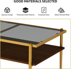 ODUSE-DAILY Coffee Table and End Table 3 Piece Living Room Set, Gold Metal Frame Glass Top End Tables, Square Top Shelf, Sofa or Couch Side Tables, Mesa de Centro para Sala (3 Pcs)