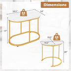 LDAILY Nesting Coffee Table Set with Marble-Look Top, 2-Piece | Golden Steel Frame, Easy Assembly, Accent Stacking Side Table, for Bedroom, Living Room, Apartment