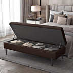 Modern Bedroom Bed Footstool Solid Wood Front Sofa Stool Storage Bedside Entryway(Beige White)