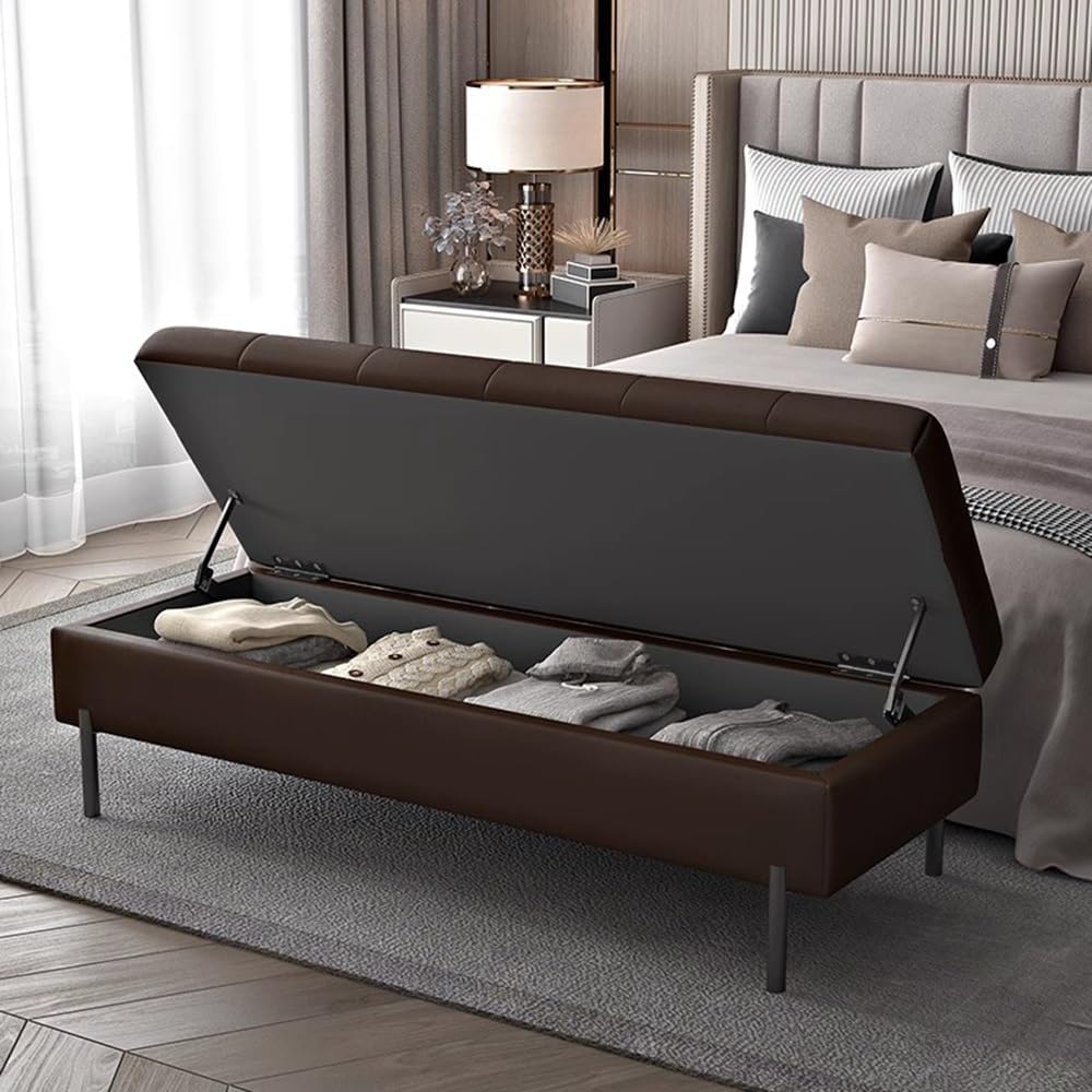 Modern Bedroom Bed Footstool Solid Wood Front Sofa Stool Storage Bedside Entryway(Beige White)