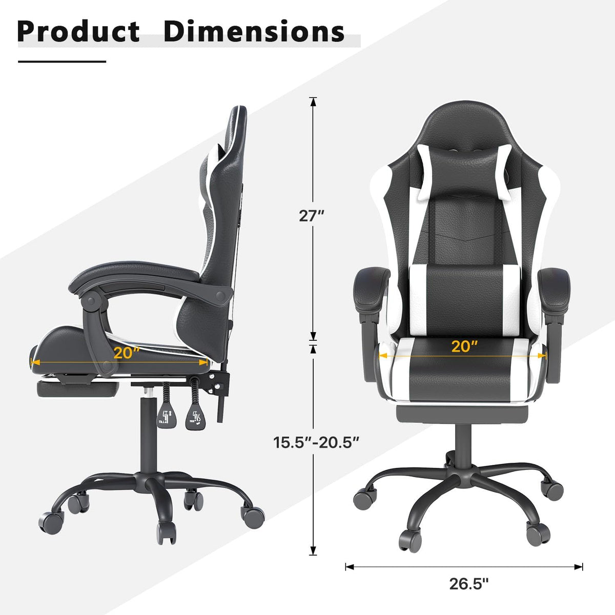 OS MOTOR Gaming Chair with Headrest and Lumbar Support, White | Ergonomic High Back Office Chair, Racing Style Executive Computer Desk Chair, Leather Adjustable Swivel Task Chair, Home