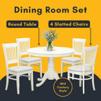 Furnifact White Solid Wood 5 Pc Dining Room Set, Breakfast Nook Table with Slatted Chairs, Kitchen Table and Chairs for 4, Compact Seating Option
