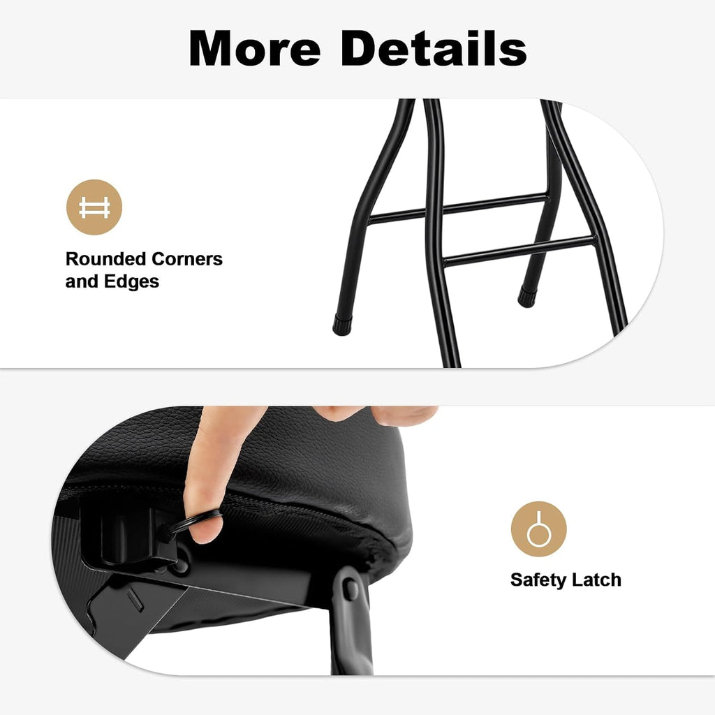 2PCS Folding Bar Stool with Backrest, Tall Folding Chair Counter Height Foldable Chairs Tall Bar Collapsible Stools for Adults Kitchen Guitar Shop Cafe Barstools (Black)