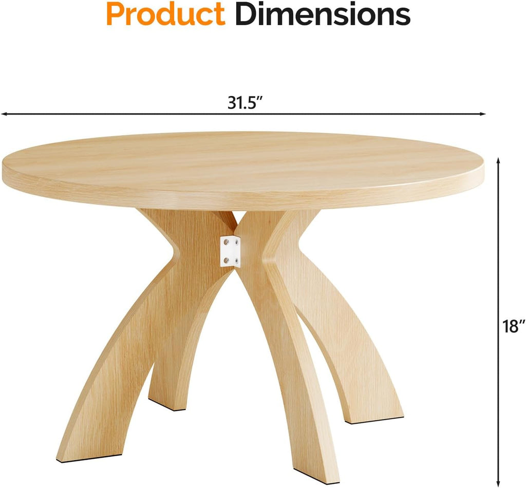 VINGLI 31.5" Round Coffee Table with Cross Legs, Wood Coffee Table, Oak | Mid Century Modern Coffee Table, Wooden Coffee Table X-legs for Living Room, Small space, Office