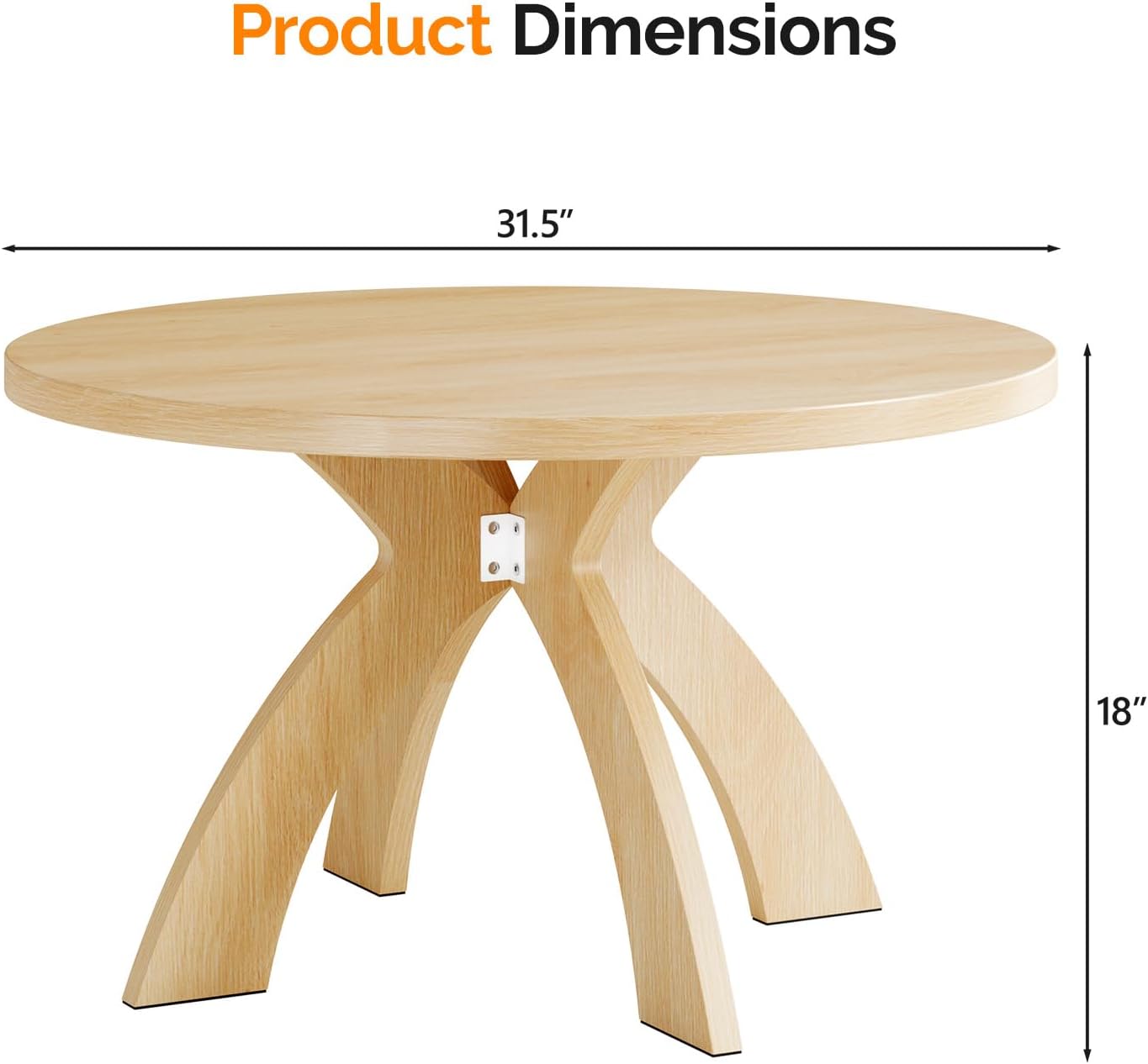 VINGLI 31.5" Round Coffee Table with Cross Legs, Wood Coffee Table, Oak | Mid Century Modern Coffee Table, Wooden Coffee Table X-legs for Living Room, Small space, Office