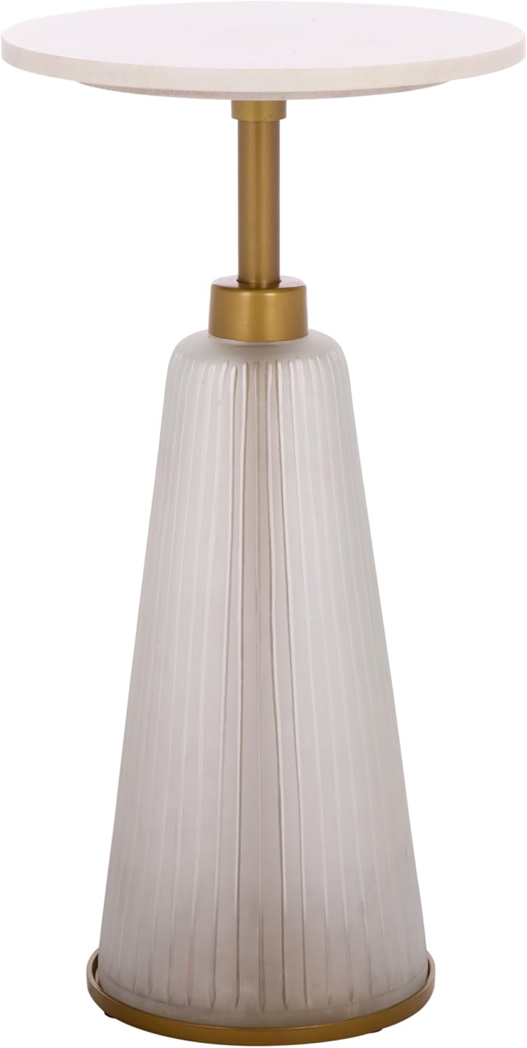 SAFAVIEH Home Collection - Paulon Round Side Table with White Marble Top & Cream Fluted Glass Base, Fully Assembled (ACC3216A)