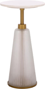 SAFAVIEH Home Collection - Paulon Round Side Table with White Marble Top & Cream Fluted Glass Base, Fully Assembled (ACC3216A)