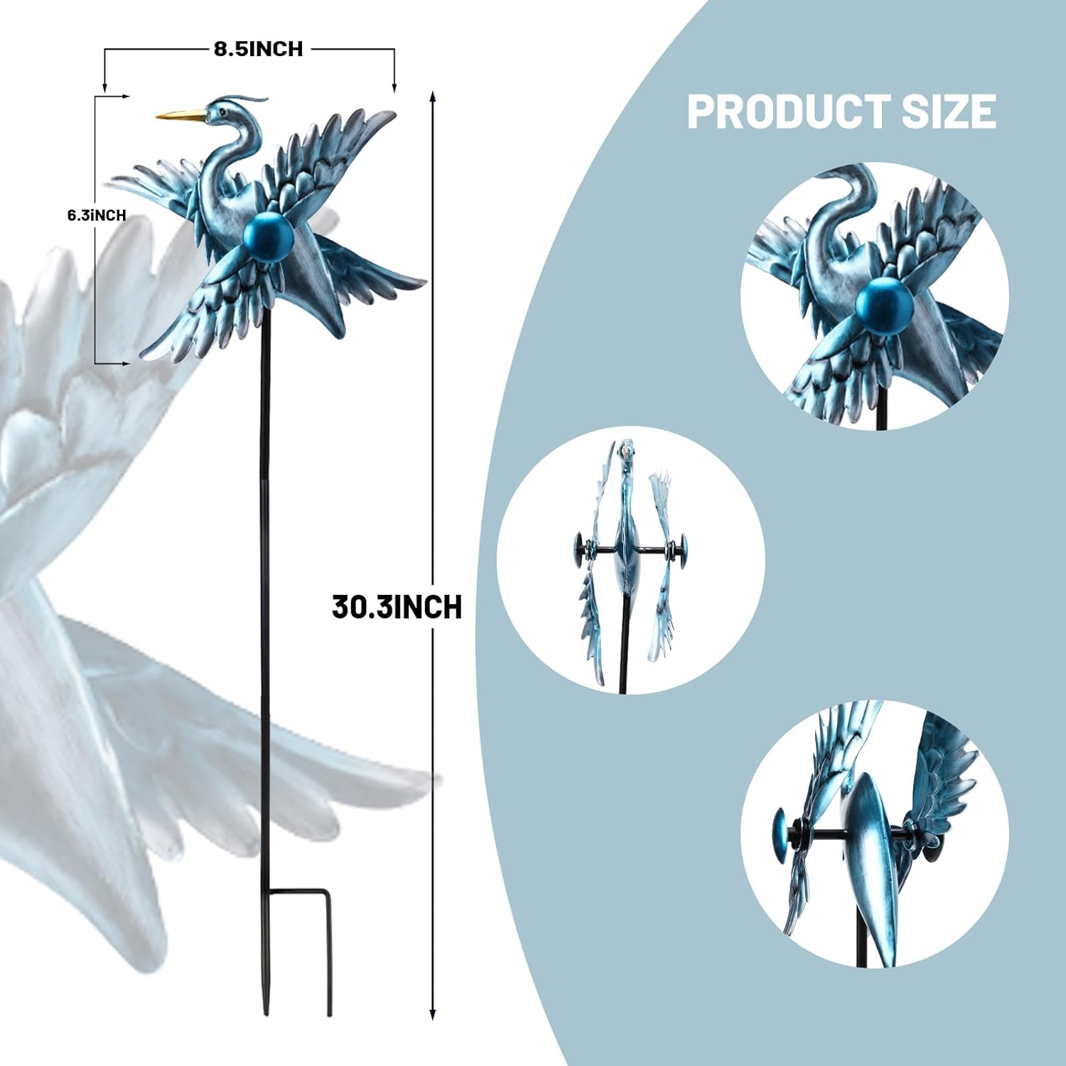 WONDER GARDEN Wind Spinners Outdoor - 2 Pack Small Metal Heron Wind Spinner Windmill, Wind Sculpture for Yard Patio Lawn Decor