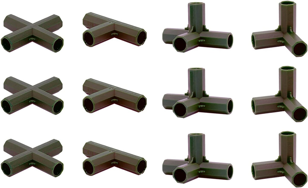 12PCS Fitting 16MM 4 Types Stable Support Heavy Duty Greenhouse Frame Building Connector Black Suitable for Grape Trellis Sunscreen Shed Gardening