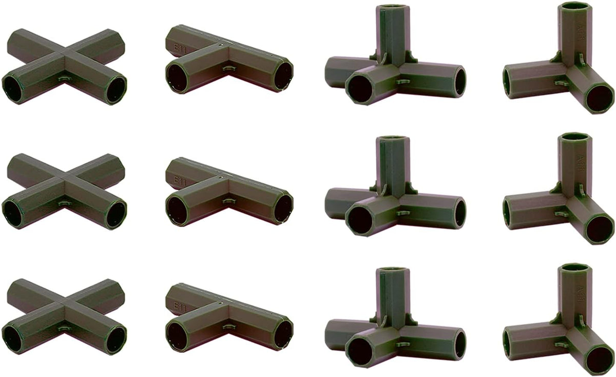 12PCS Fitting 16MM 4 Types Stable Support Heavy Duty Greenhouse Frame Building Connector Black Suitable for Grape Trellis Sunscreen Shed Gardening