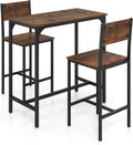 GOFLAME 3-Piece Bar Table Set, Counter Height Pub Table & 2 Barstools with Metal Frame, Industrial Space Saving Dining Set for Kitchen, Dining Room, Bistro, Restaurant, Small Space, Rustic Brown