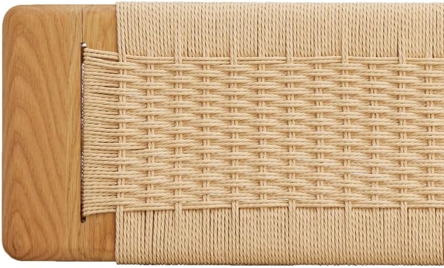 Wood Dining Bench with Hand Woven Rattan Seat, Farmhouse Entryway Bench for Bedroom, Kitchen, Living Room (Oak+Wood)