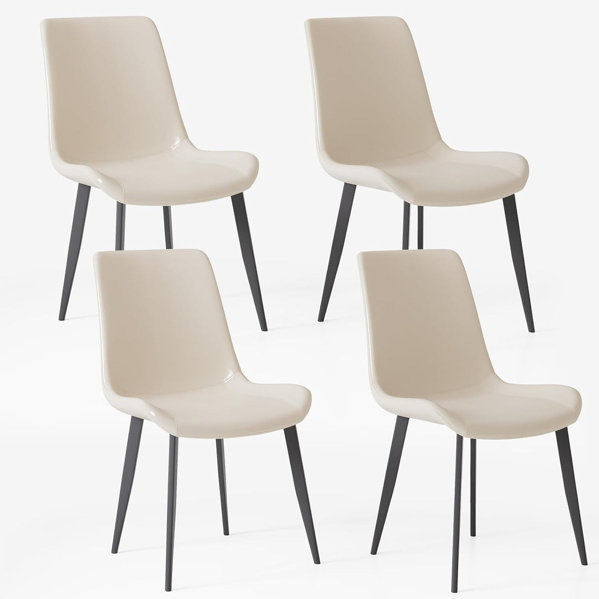 Modern Dining Chairs Set of 4, PU Leather Dining Room Chairs, Upholstered Kitchen Chairs with Ergonomic Backrest & Sturdy Metal Legs, Perfect for Dining Room, Living Room, White