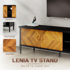 Howizz Lenia 63" Solid Acacia Wood TV Media Console 65 70 75 Inch | Farmhouse Rustic Mid Century Modern TV Stand Living Room, Entertainment Center Storage & Cabinets, Black Brown Teak