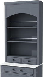 83.7inch High Kitchen Pantry with 5 Storage Drawers and Adjustable Shelf, Wood Freestanding Tall Kitchen Hutch Display Cupboard Cabinet with Faux Marble Top for Dining Room, Set of 2 (2, Gray-T)