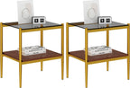 ODUSE-DAILY Coffee Table and End Table 3 Piece Living Room Set, Gold Metal Frame Glass Top End Tables, Square Top Shelf, Sofa or Couch Side Tables, Mesa de Centro para Sala (3 Pcs)
