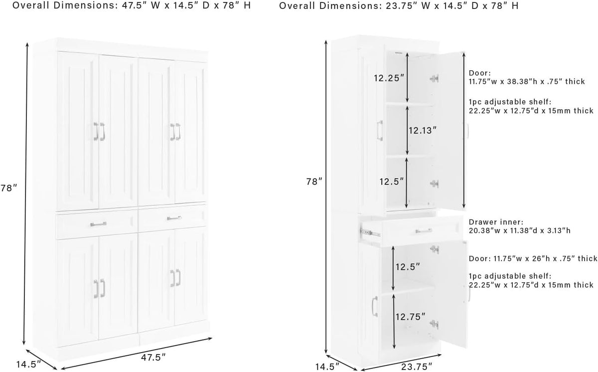 Crosley Furniture Stanton 2-Piece Pantry Storage Cabinet Set with Shelves, Kitchen, Dining, or Laundry Room, Coffee
