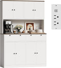 GarveeHome 71" Tall Kitchen Pantry Cabinet with Charing Station | 2 Drawers, 47" w Kitchen Pantry Storage Cabinet with Countertop, Food Hutch with Microwave Stand for Dining Room Living Room