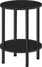 CHOEZON Round Side Table, 2-Tier End Table, Small Round Nightstand with Sturdy Metal Tube, Industrial Circular Coffee Table, for Living Room, Bedroom, Black TBZ01BB