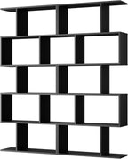 Cozy Castle Set of 2 Geometric Bookcase, S-Shaped Modern Bookshelf, Room Divider Bookshelf, 62" Tall Unique Abstract Bookcase with 5-Tier Display Shelf for Living Room Office, Black