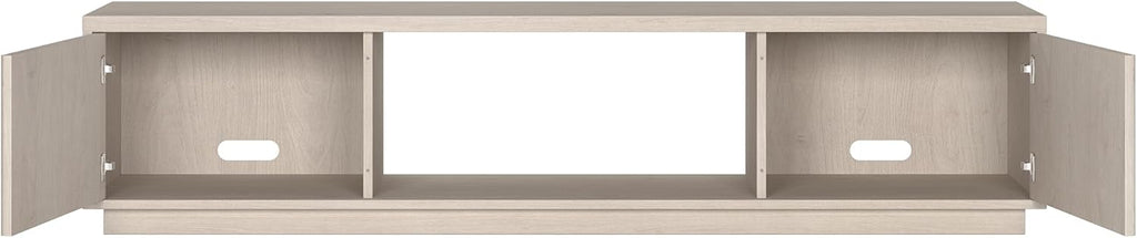 Henn&Hart 70" TV Stand for TVs up to 78", Beech White | Modern TV stand with ribbed cabinet doors and open center shelf for media or decor, perfect for living room or office
