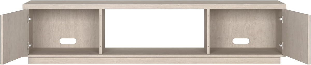 Henn&Hart 70" TV Stand for TVs up to 78", Beech White | Modern TV stand with ribbed cabinet doors and open center shelf for media or decor, perfect for living room or office