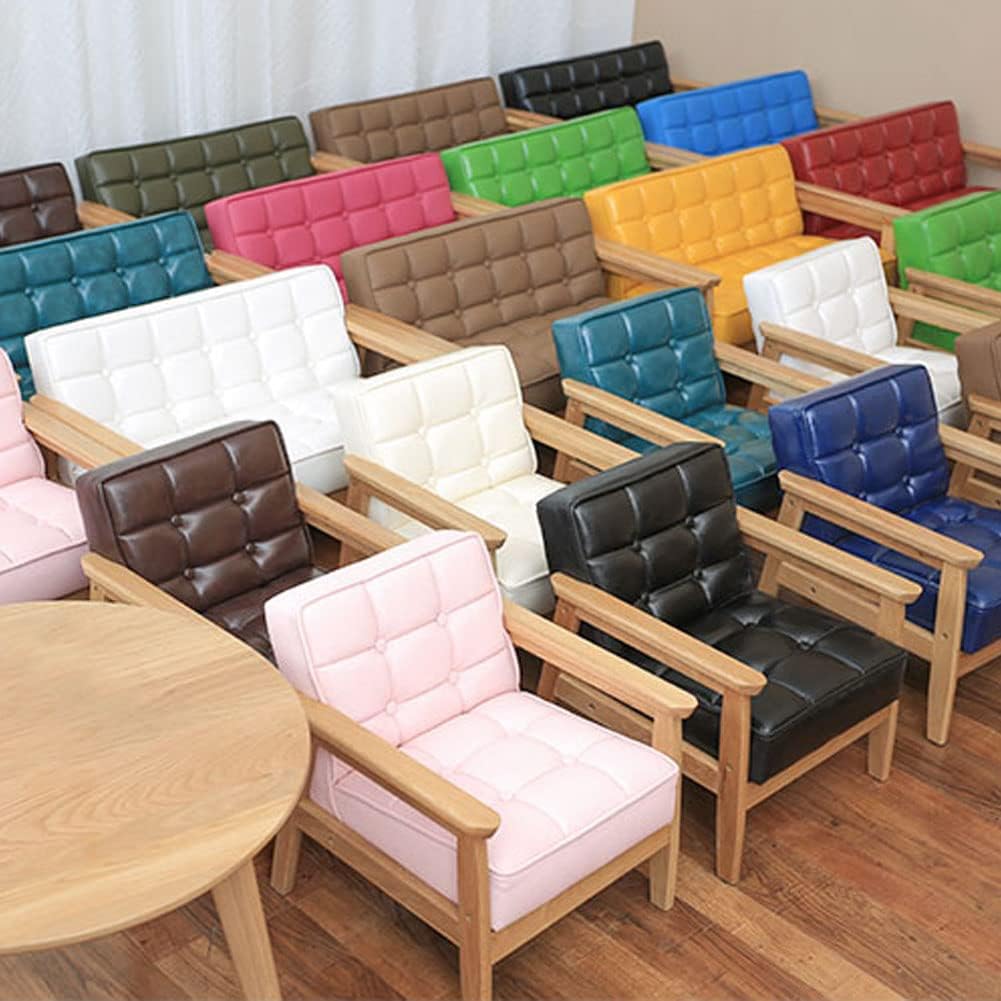 Sofa Chair: Solid Wood Arm & PU Leather Fabric Seating Chair Photography Prop Bench Photoshoot Photo Posing Props for Camel Loveseat