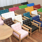 Sofa Chair: Solid Wood Arm & PU Leather Fabric Seating Chair Photography Prop Bench Photoshoot Photo Posing Props for Camel Loveseat