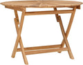 Round Solid Teak Folding Table with Water-Based Finish, 43.31 x 29.53 in, Slatted Top for Drainage, Umbrella Hole, Seats Four for Garden Patio