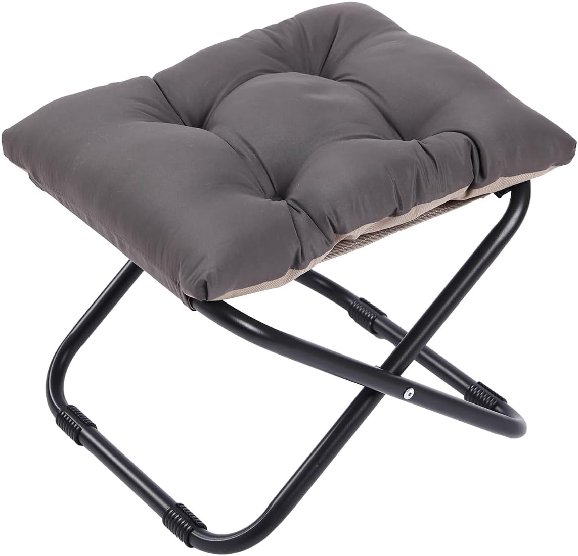 LITA Folding Upholstered Footrest with Straight & Square Shape,Small Ottoman， Dark Grey